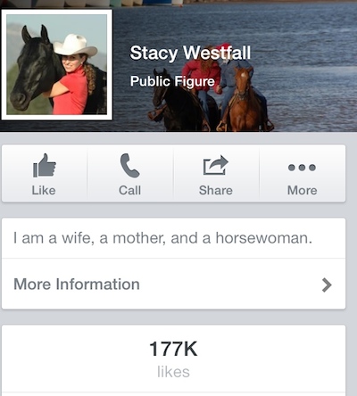 Stacy Westfall priority list as seen on Facebook; wife, mother, horsewoman.