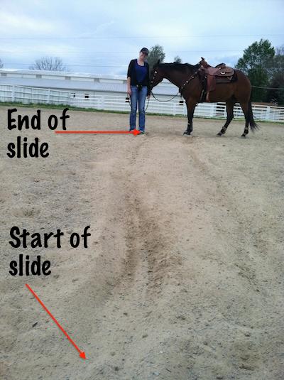 photo of slide tracks, beginning and end, with horse and rider